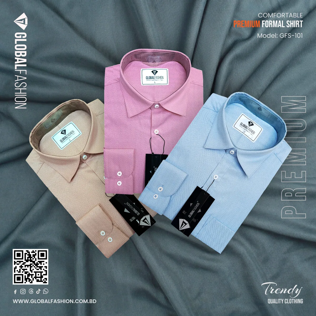 Premium Cotton Full Sleeve Formal Shirt - Combo-03-(Onion-pink, Sky-blue &amp; Beige)