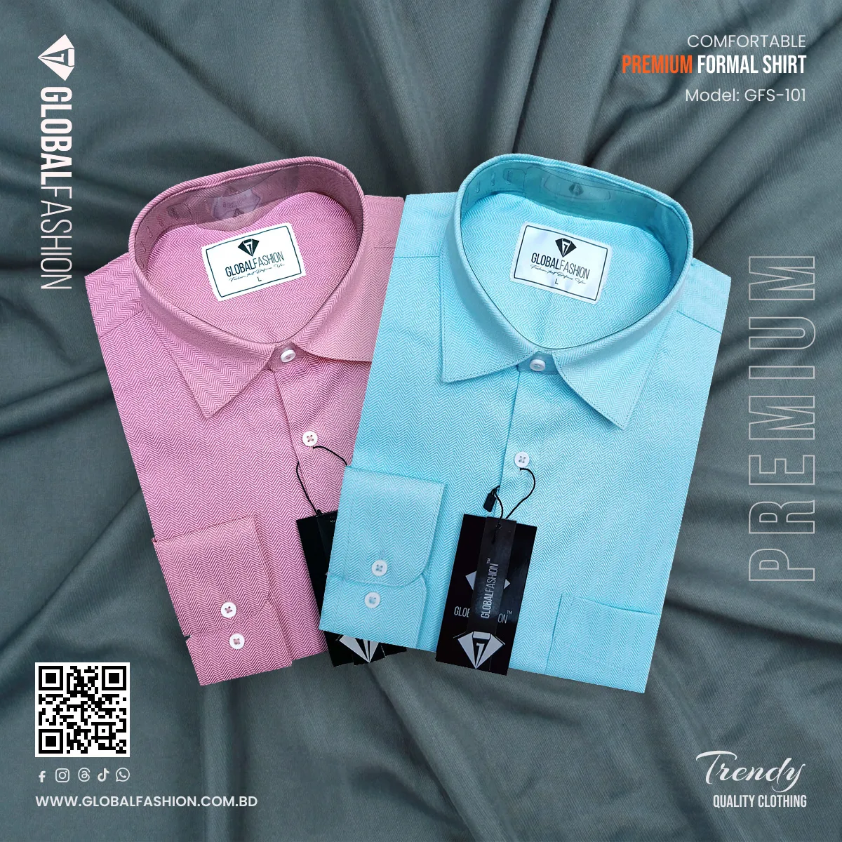 Premium Cotton Full Sleeve Formal Shirt - Combo-02-(Onion-pink &amp; Aqua-blue)