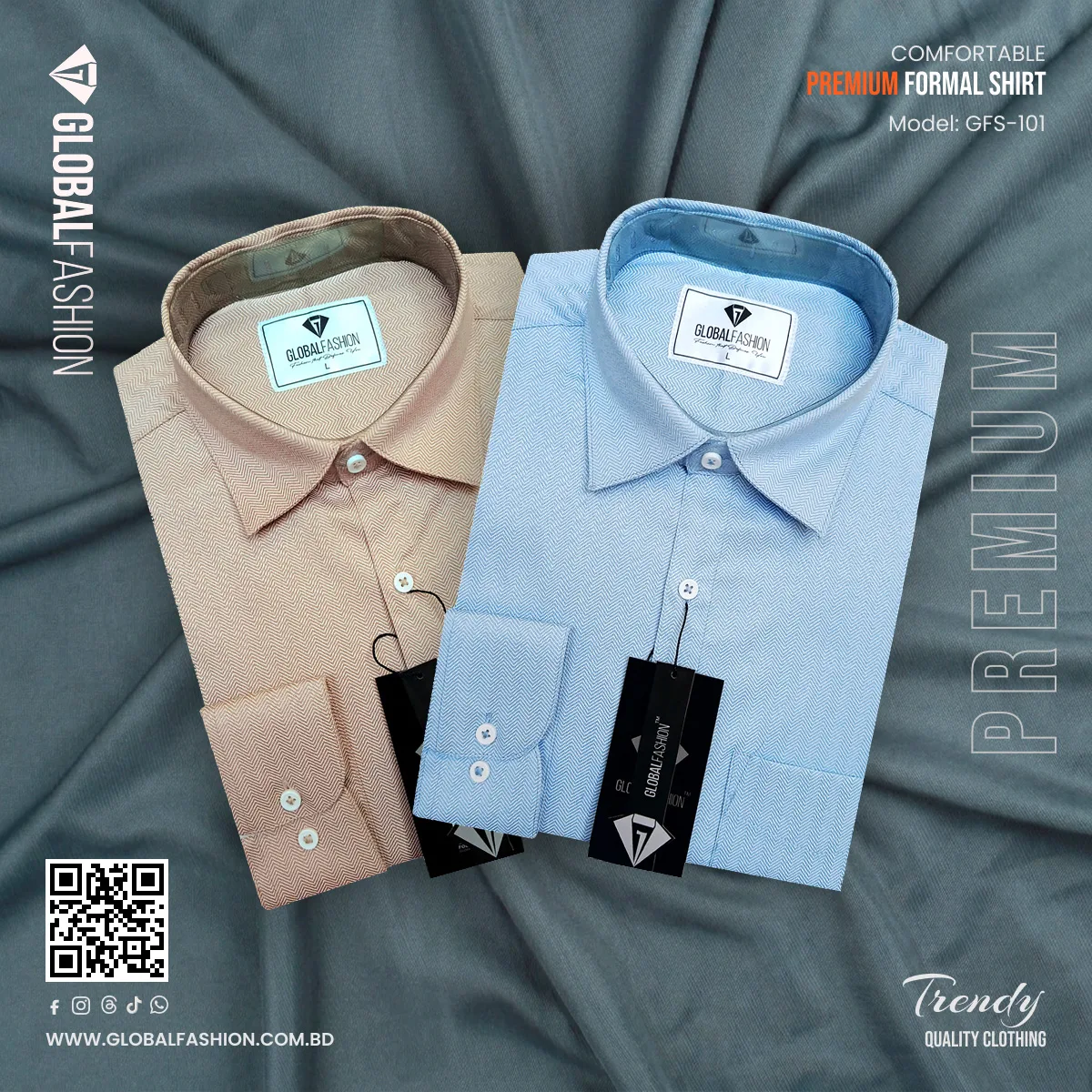 Premium Cotton Full Sleeve Formal Shirt - Combo-02-(Beige &amp; Sky-blue)