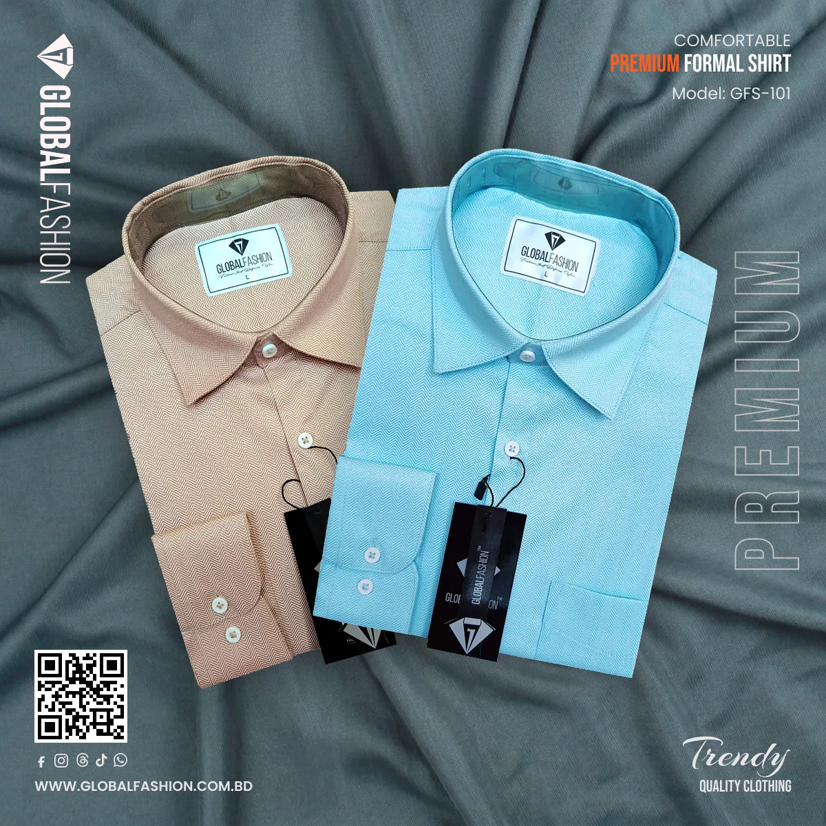 Premium Cotton Full Sleeve Formal Shirt - Combo-02-(Beige &amp; Aqua-blue)