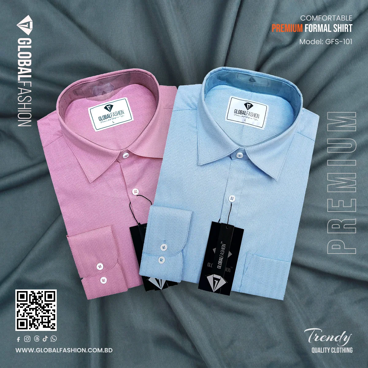 Premium Cotton Full Sleeve Formal Shirt - Combo-02-(Onion-pink &amp; Sky-blue)