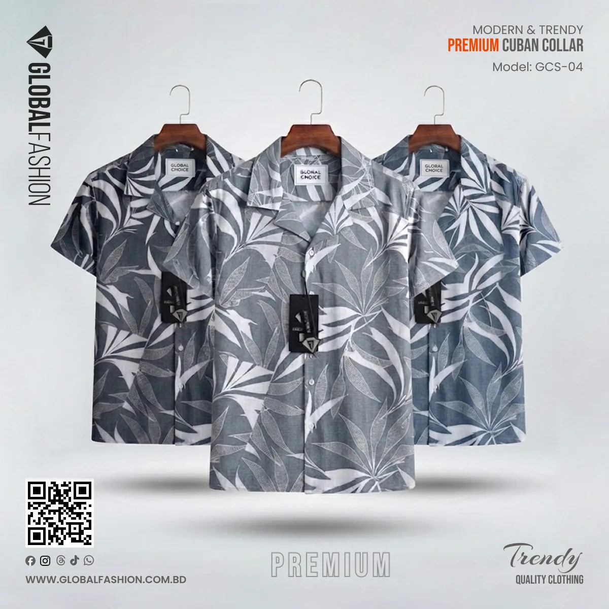Premium Short Sleeve Cuban Collar Shirt - Combo-03(Sky, Ash &amp; Off-black)
