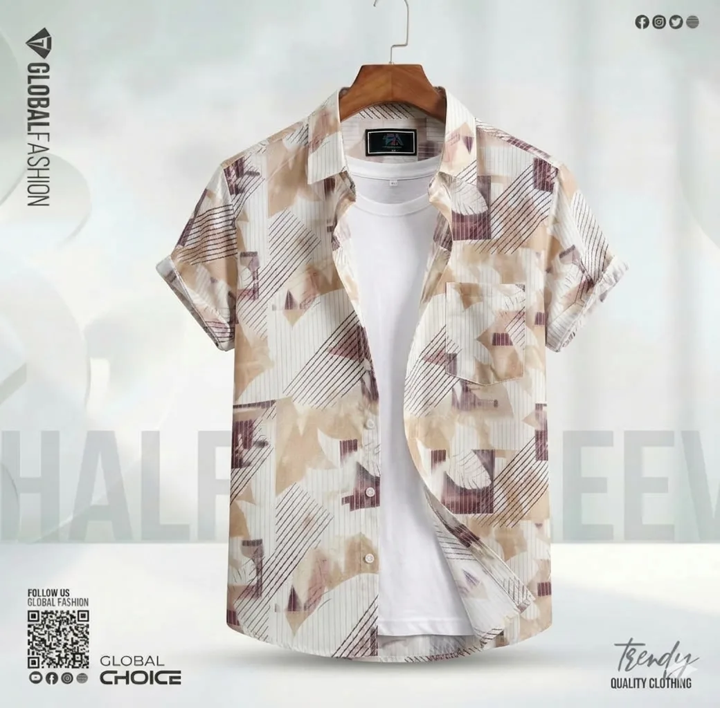 Digital Printed Premium Short Sleeve Shirt - Combo-02-(Sky & Biscuit)