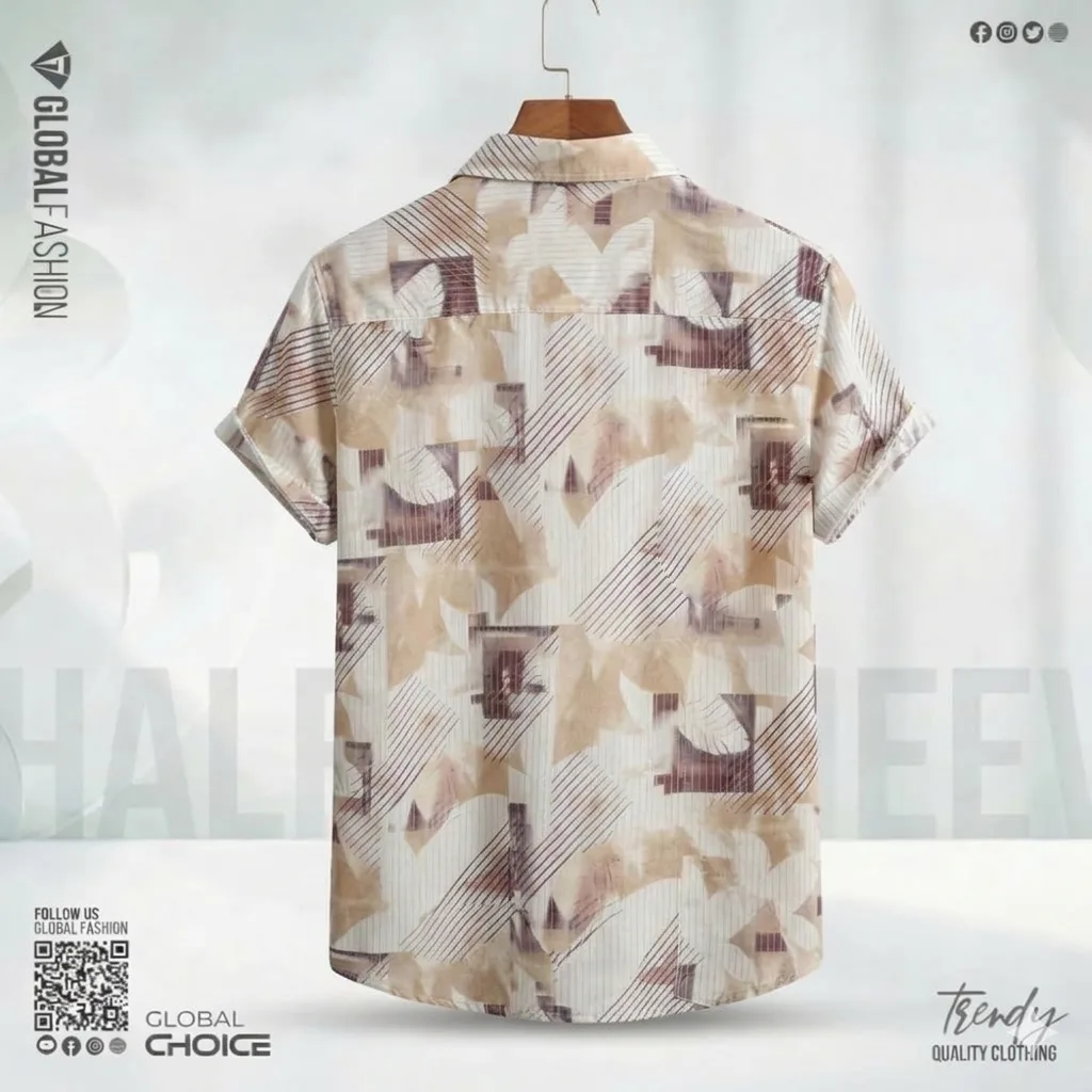 Digital Printed Premium Short Sleeve Shirt - Combo-02-(Sky & Biscuit)