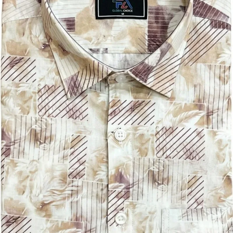 Digital Printed Premium Short Sleeve Shirt - (Biscuit)