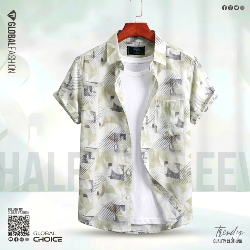 Digital Printed Premium Short Sleeve Shirt - Combo-02-(Lemon & Sky)