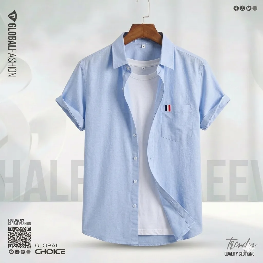 Remi Cotton Premium Short Sleeve Shirt - Combo-03-(Off-white, Sky & Navy)