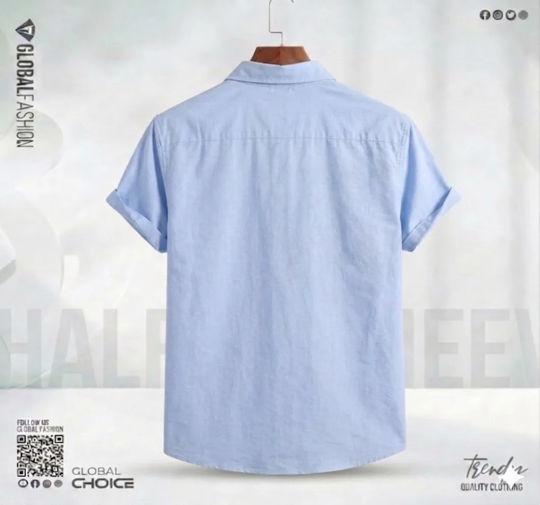 Remi Cotton Premium Short Sleeve Shirt - Combo-02-(Sky & Off-white)