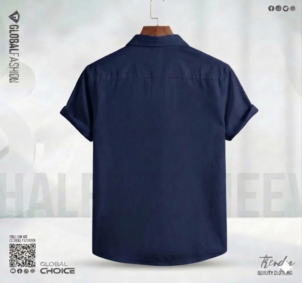 Remi Cotton Premium Short Sleeve Shirt - Combo-02-(Navy-blue & Off-white)