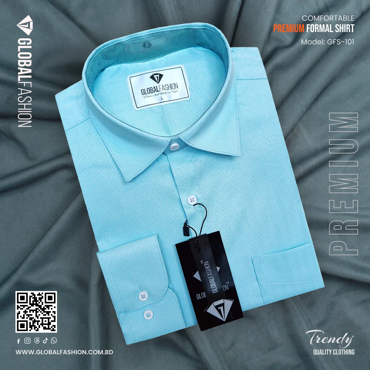 Premium Cotton Full Sleeve Formal Shirt - (Aqua Blue)