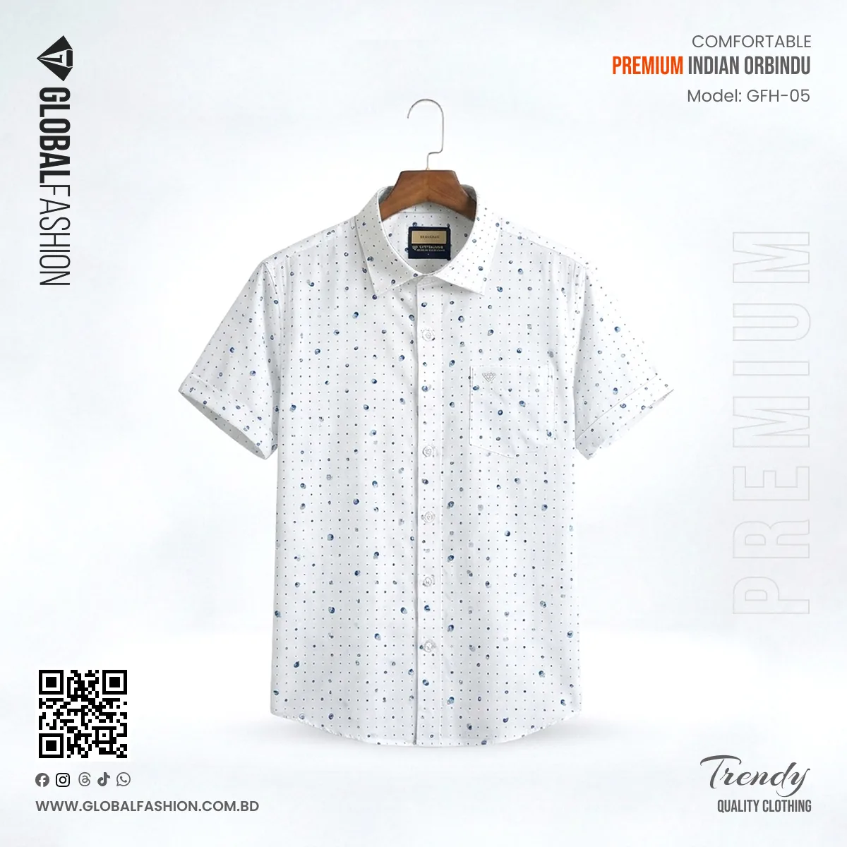 Premium Quality Orbindu Cotton Short Sleeve Shirt - (White)