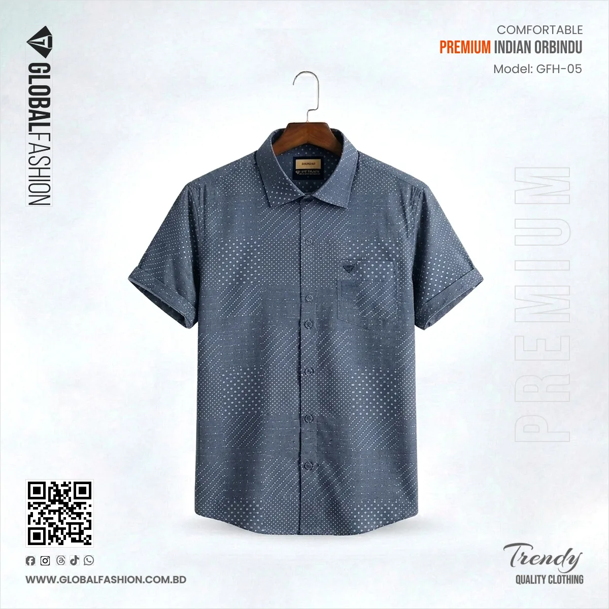 Premium Quality Orbindu Cotton Short Sleeve Shirt - (Navy Blue)