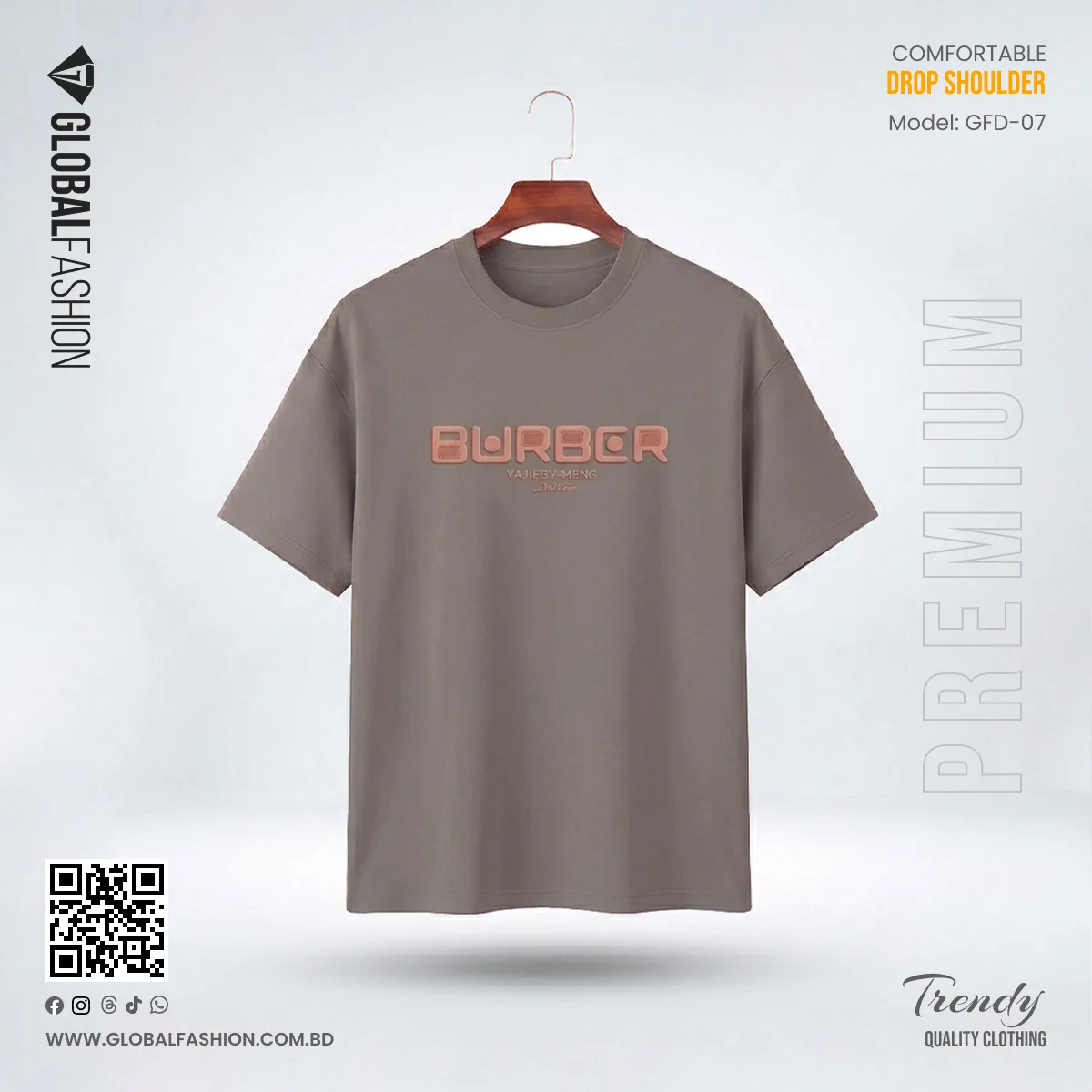Exclusive China Mercerized Cotton Drop Shoulder - (Grey)