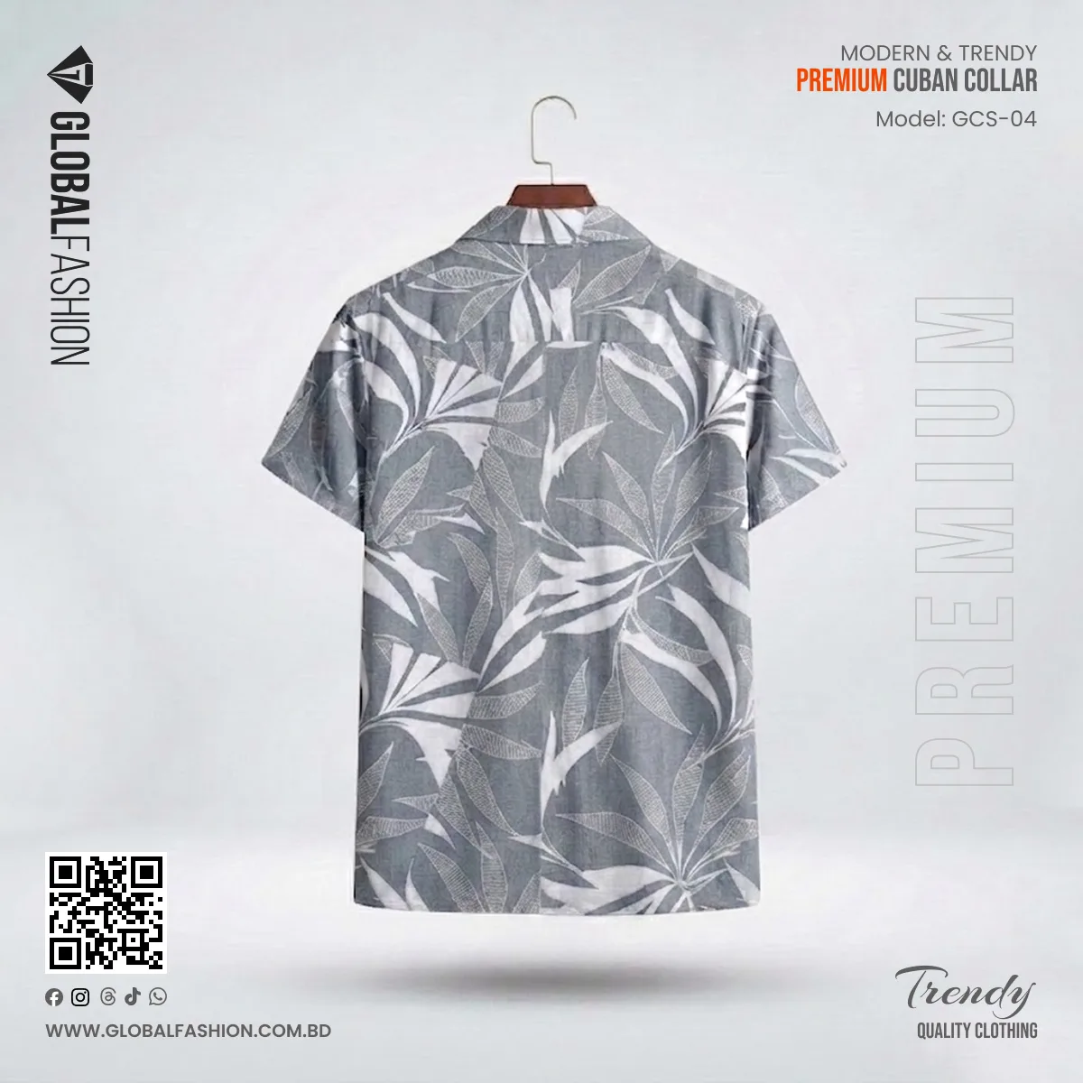 Premium Short Sleeve Cuban Collar Shirt - Combo-02(Ash & White)