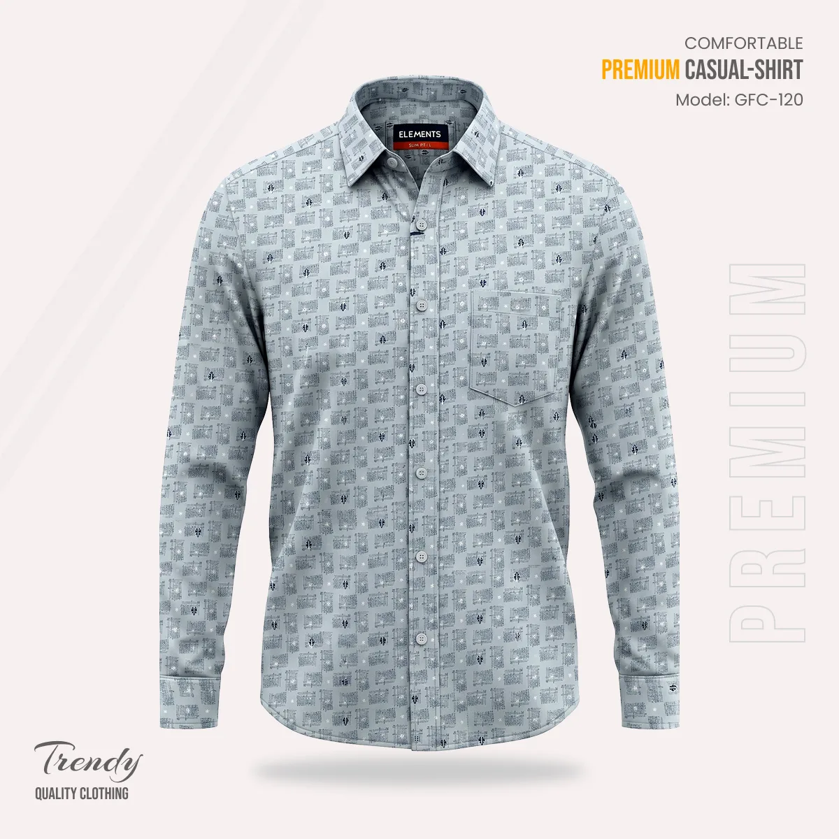 Premium Imported Cotton Full Sleeve Shirt - (Ash Grey)