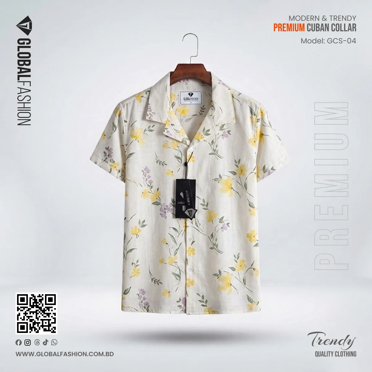 Premium Short Sleeve Cuban Collar Shirt - Combo-02(Ash & White)