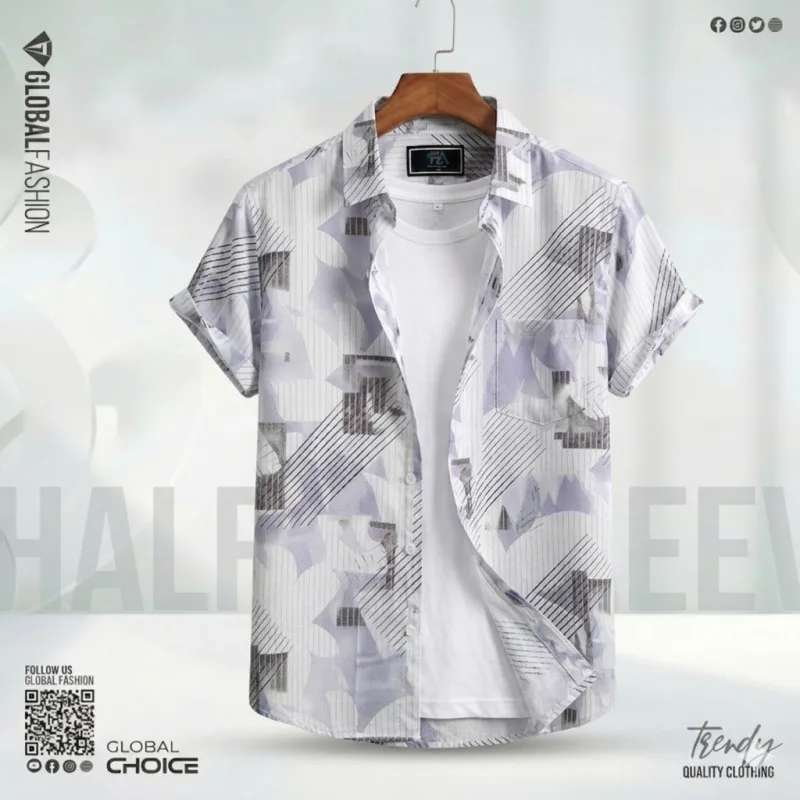 Digital Printed Premium Short Sleeve Shirt - Combo-02-(Lemon & Sky)