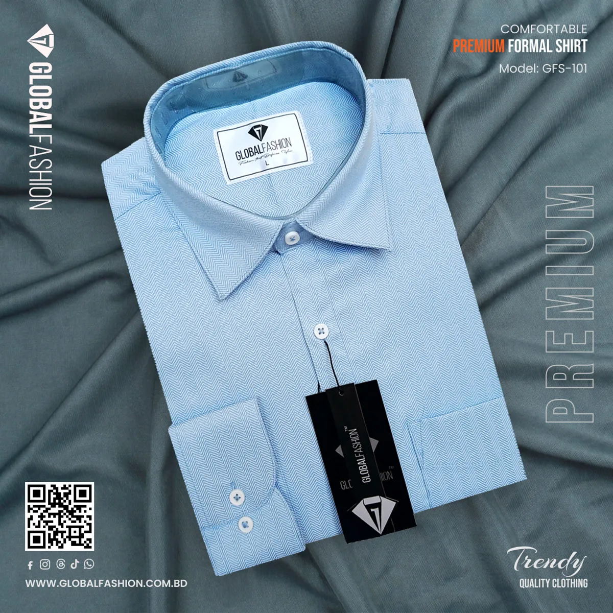 Premium Cotton Full Sleeve Formal Shirt - (Sky Blue)