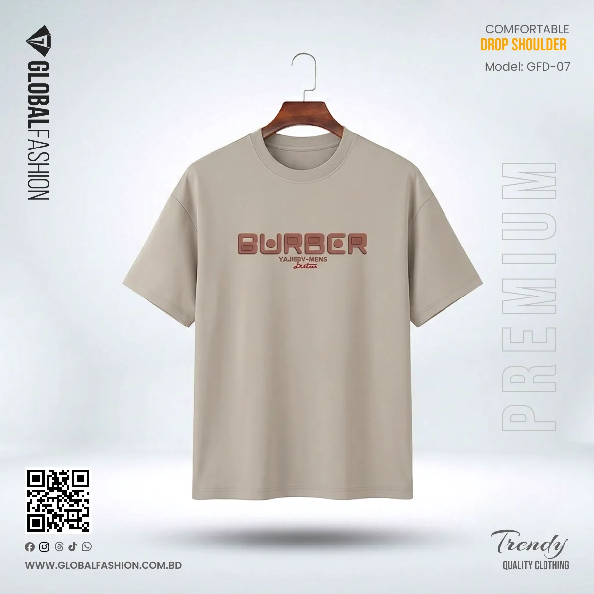 Exclusive China Mercerized Cotton Drop Shoulder - (Olive Gray)