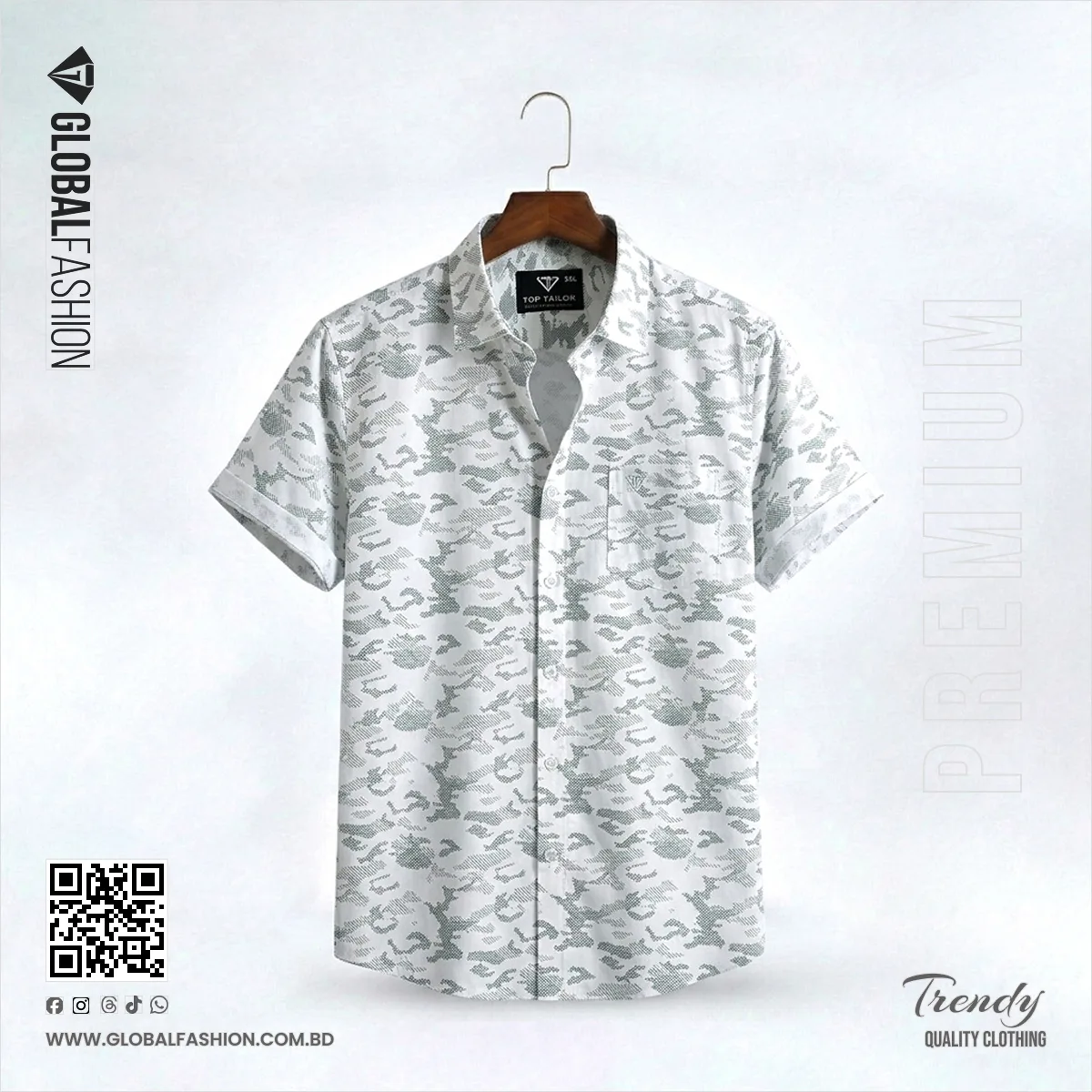 Premium Quality Orbindu Cotton Short Sleeve Shirt - (White Camo)