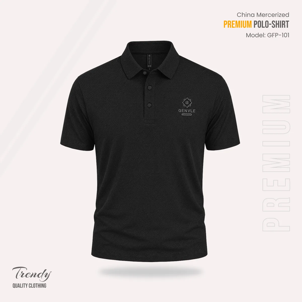 Premium Quality Half Sleeve China Mercerized Polo-shirt - (Black)
