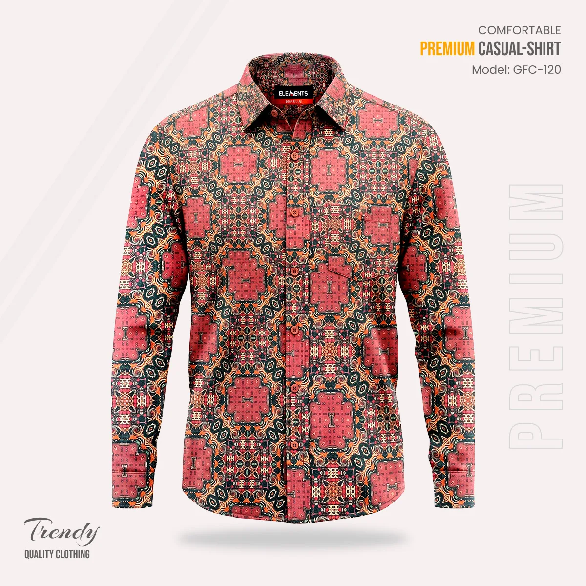 Premium Imported Cotton Full Sleeve Shirt - (Brick Red)