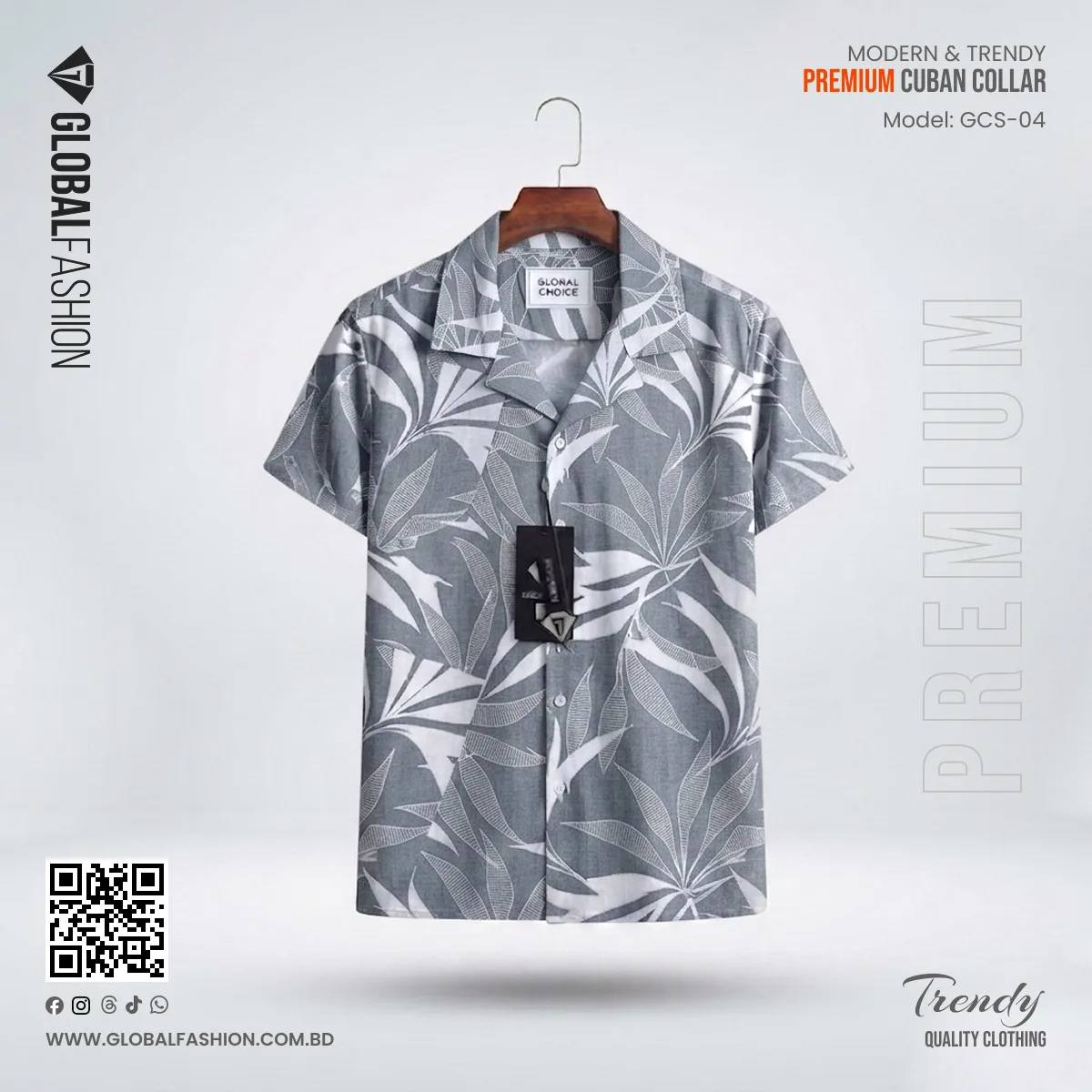 Premium Short Sleeve Cuban Collar Shirt - (Ash)