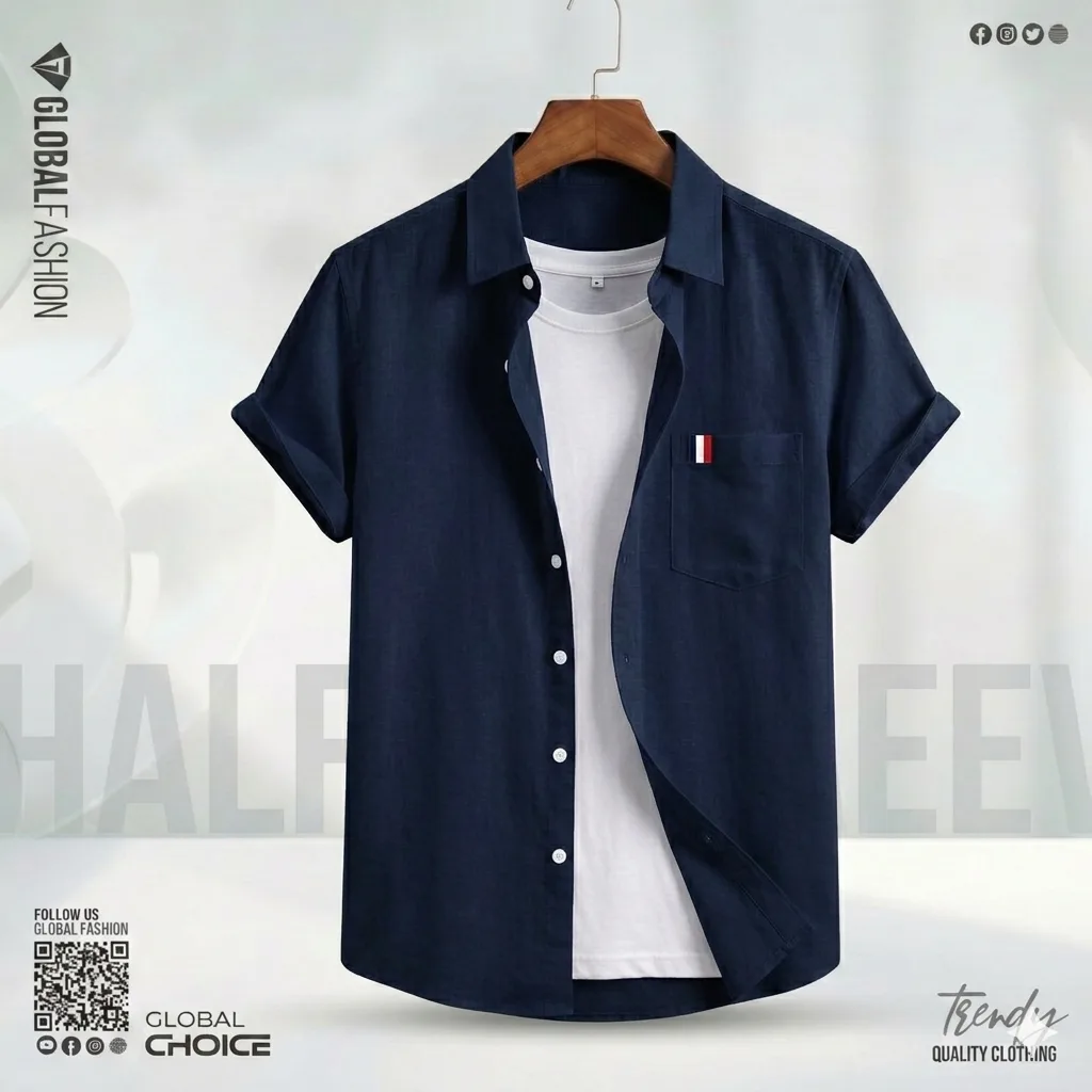 Remi Cotton Premium Short Sleeve Shirt - (Navy blue)